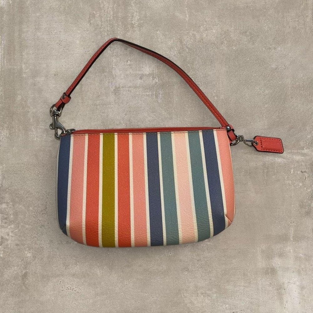 Coach Multicolor Striped Mini Wristlet - Pink, Blue, Red, Green - Picture 2 of 4